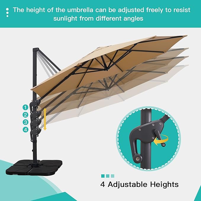 Sunnyglade 11Ft Cantilever Patio Umbrella Deluxe Offset Umbrella 360°Rotation & Integrated Tilting System Heavy Duty Patio Hanging Umbrella for Market Garden Deck Pool Backyard Patio (Tan, 11 ft)