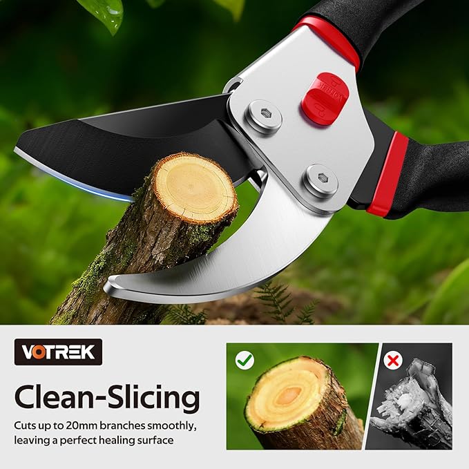 Bypass Pruning Shears for Gardening, 8.5" Professional Hand Pruners, Garden Clippers Heavy Duty Pruning Scissors for Trimming Plant Flower Branch, 【SK5 Steel Blade】【Ergonomic】【Built-in Spring】