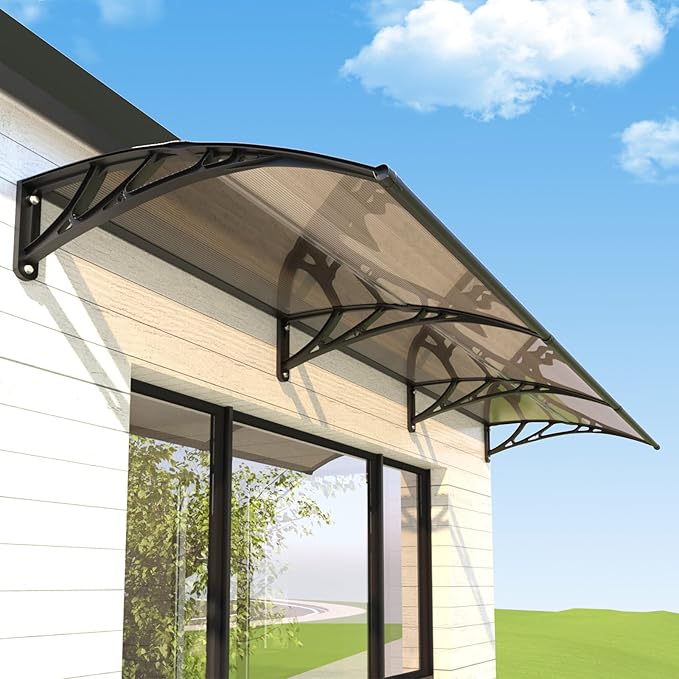 Awning for Outside, 32x120 UV-Resistant Rain and Snow-Proof House Overhang Canopy, Polycarbonate Door Awnings Exterior for Outdoor Patio, Porch, Deck, Window