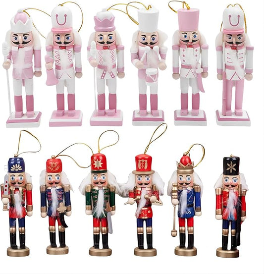 12 PCS Christmas Nutcracker Ornament Set, 4.7Inch Nutcrackers Tree Ornaments Set, Nutcracker Figures with Opening Mouths Christmas Decorations for Xmas Tree, Table Decor