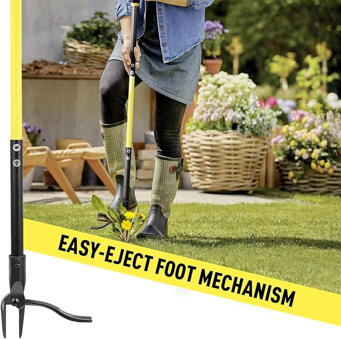 Jardineer Weed Puller Tool, 45 Stand Up Weed Remover Tool with Reinforced All-Steel Handle & 4-Claw Steel Head, Heavy Duty Manual Weeder for Garden Lawn Yard, Easily Remove Weeds Without Bending