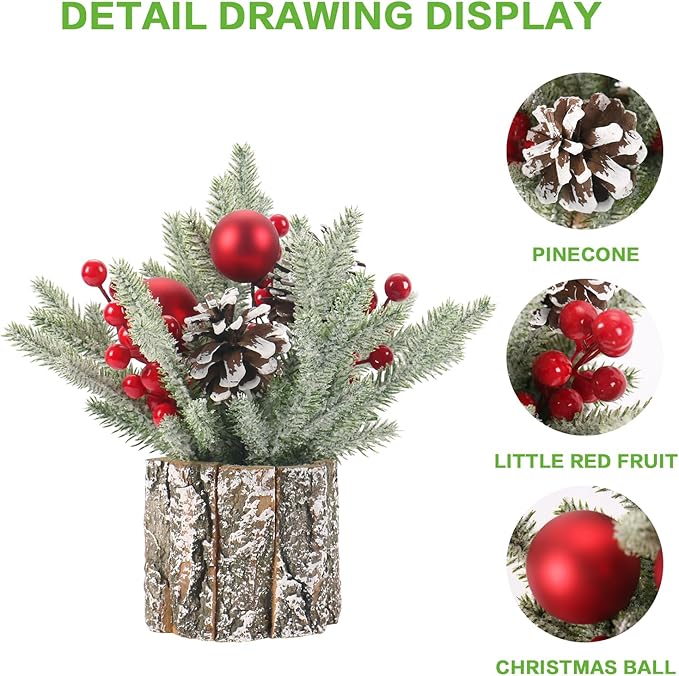 Super Holiday Small Winter Christmas Tree, Artificial Mini Tabletop Christmas Tree Decorations with Christmas Ball Ornaments, for Home Party Thankgivings Christmas Decor, Indoor.
