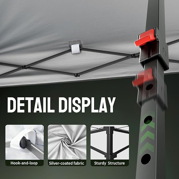 CROWN SHADES 10x10 Pop Up Canopy Tent - Patented Center Lock One Push Instant Outdoor Canopy Beach Tent with STO-N-Go Bag 8 Stakes & 4 Sand Bags，Black