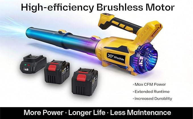 Cordless Leaf Blower, 21V Electric Leaf Blower with 2 Batteries and Fast Charger, 6 Speed Levels, 4.5Ah Battery Powered Blowers for Lawn Care, Yard, Leaves, Dust, Snow