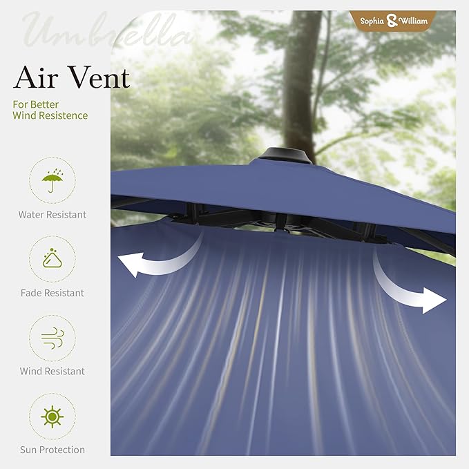 Sophia & William 12ft Cantilever Patio Umbrella with Base, Large Rectangular Umbrellas with 360-degree Rotation, Aluminum Pole for Garden Pool Backyard, Navy Blue