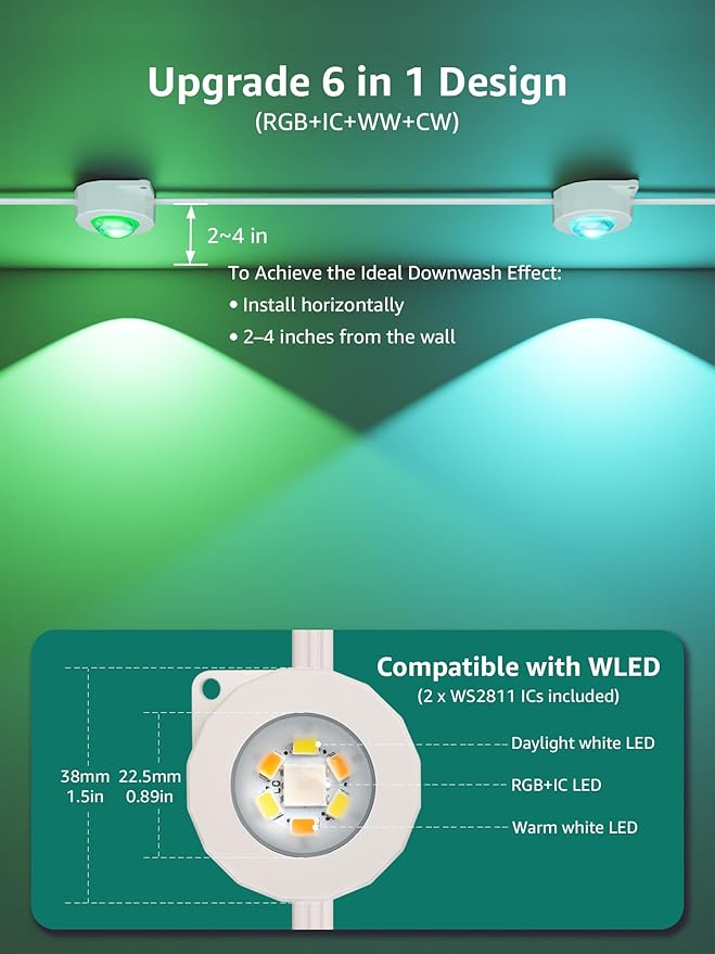 Lepro E1 AI Permanet Outdoor Lights, 100ft 60 LED RGB+IC+Warm/Cool White Smart Outside Light for House Christmas Decor, Alexa Google Enabled, 2.4 GHz WiFi/Bluetooth, APP Control NO Remote Controller