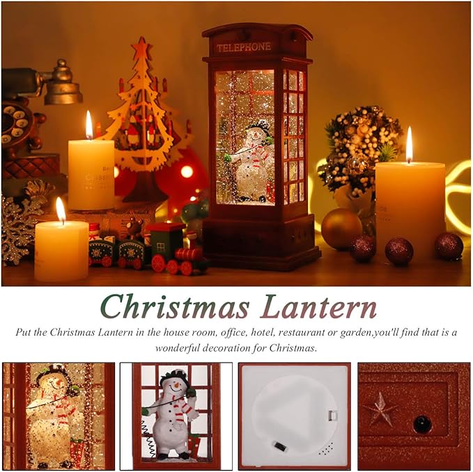 Christmas Snow Globe Lantern Christmas Decorations, Xmas Gifts Christma Vintage Home Decor Indoor,Sparkling with Music 6H Timer, Holiday Party Gifts (Christmas Snowman)