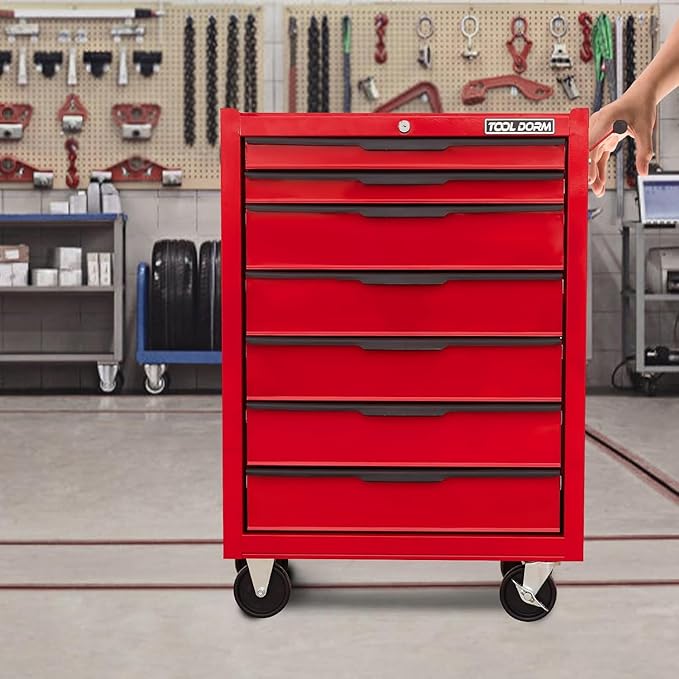7-Drawer Rolling Tool Chest with Locking Wheels & Drawers, 13 D x 24.2 W x 34.6 H Mobile Tool Storage Cabinet, Heavy-Duty Garage Organizer w/Ergonomic Handle