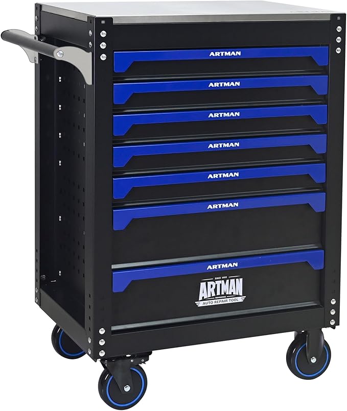 RYH 26.65 W Rolling Tool Cart with Wheels & Steel Top | Mobile Tool Chest Organizer for Garage Storage Cabinet & Toolbox | Heavy-Duty Steel Tool Bo(Black-Blue, 7-Drawers 39.17 H¡¿26.65 W-1)