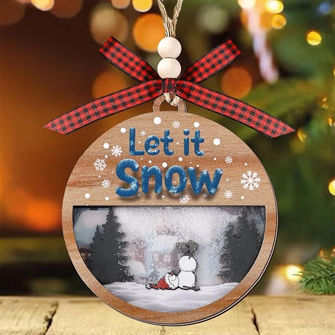 Tesuivra Christmas Tree Decorations Personality - Funny Brown Hanging Ornaments Set - Wooden Bear Santa Snowmen Home Indoor Decor - Uncommon Red and White Themed Xmas Ornaments for Holiday Decorating
