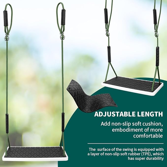 Heavy Duty Swing Seat Non-Slip with Tree Rope Adjustable Swing Set Accessories Replacement for Kids Outdoor Backyard Playground Jungle Gym£¬Black