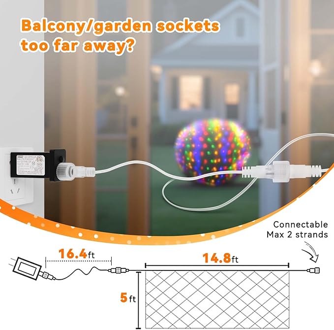 LitHome 14.8FT x 5FT Christmas Net Lights, 300 LED Net Lights Outdoor Mesh Light with 8 Modes, Connectable Waterproof Multicolor Christmas Mesh Light for Bushes, Garden, Backyard, Xmas, Holiday Decor