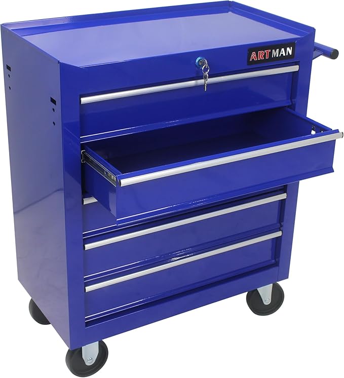 RYH 5 Drawers Rolling Tool Chest & Tool Box on Wheels | Heavy Duty Metal Cart with Ball Bearing Drawers | Fits US General Tool Box for Garage Storage (Blue, 5 Drawers£¨29.9 H ¡¿ 24.2 W ¡¿ 12.9 D)