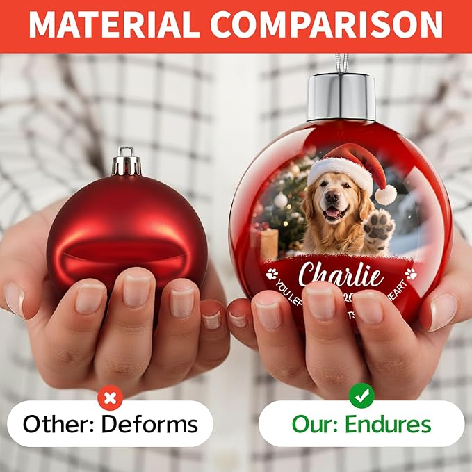 Personalized Pet Memorial Christmas Ornament - Custom Photo & Text Christmas Balls, Customized Dogs Sympathy Gifts, Pet in Memory Keepsake, Dog Memorial Gifts for Loss of Dog, Cat