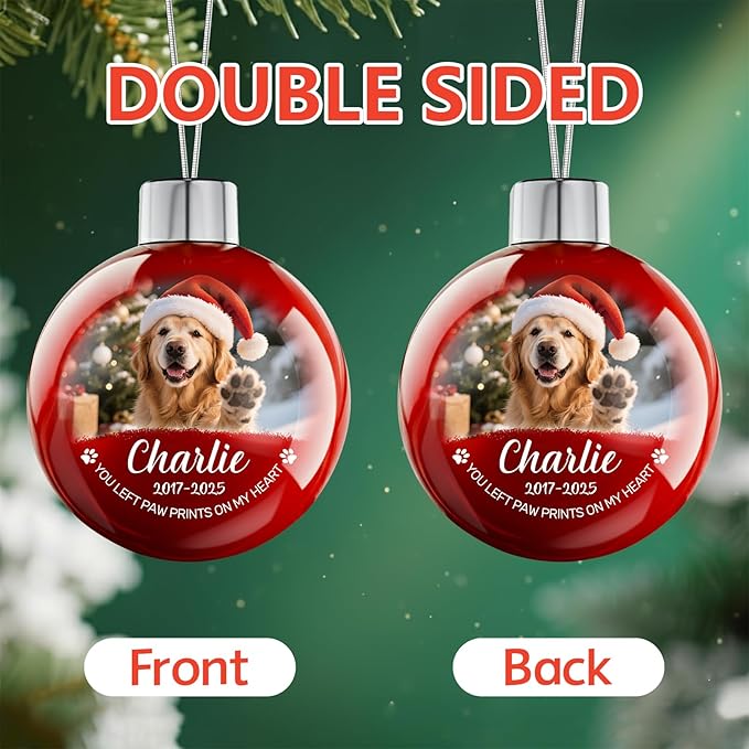 Personalized Pet Memorial Christmas Ornament - Custom Photo & Text Christmas Balls, Customized Dogs Sympathy Gifts, Pet in Memory Keepsake, Dog Memorial Gifts for Loss of Dog, Cat