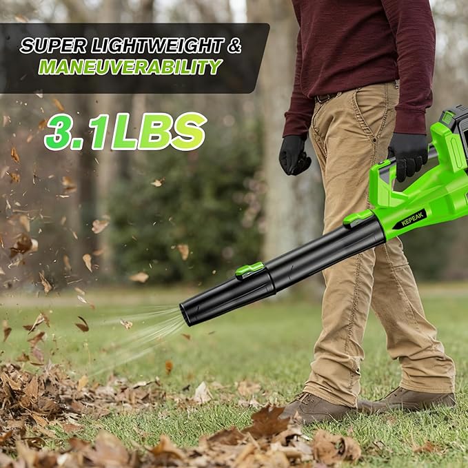 KEPEAK Leaf Blower Cordless, 650CFM & 6 Speed Levels, Electric Cordless Leaf Blower with 2 x 21V 4.0Ah Battery Powered, Blowers for Lawn Care, Yard, Blowing Leaves, Dust, Snow