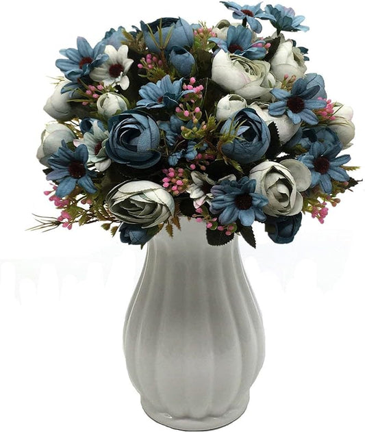 CATTREE Artificial Peony Bud Mixed Flowers, Plastic Plants Silk Fake Flowers Bouquet Bridal Home Garden Office Kitchen Bathroom Table Centerpieces Wedding Decor Decorations 4 pcs - Blue