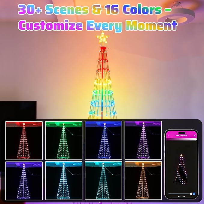 Outdoor LED Christmas Tree 9ft, Large RGB Bulbs with Chasing Flowing Light Effect, Smart APP & Remote Control, DIY Multi-Color Light Show, Waterproof IP44 for Yard Holiday Decoration
