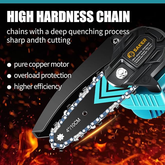 Saker Mini Chainsaw,Portable Electric Cordless Chainsaw,Battery Powered,Small Power Handheld Chain Saws Pruning Shears for Tree Branches,Valentine's Day Gifts for Men Women(2 Batteries&3 Chains)