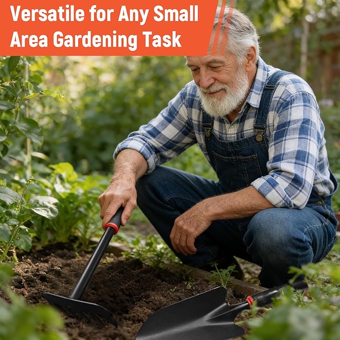 Heavy Duty Gardening Tool Set with Ergonomic Handle, 5Pcs Set Includes Rake, Shovel, Hand Hoe, Double-Sided Cultivator & Weed Puller Tool for Digging, Transplanting, Weeding£¨5Pcs£©