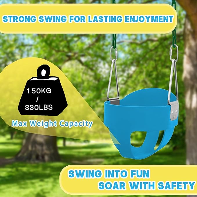 Toddler Swing Set for Outside - High Back Full Bucket Seat with 4 Hanging Straps and Hooks for Kids, Infants, Baby - Outdoor Tree Swing