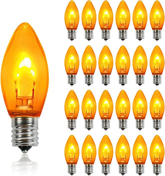 Pro Christmas C9 LED U Shape Flexible Filament Bulb - Pro Pack of 25 Bulbs - Energy Efficient Outdoor Waterproof Lighting for Holiday Decor, Christmas Trees - Amber