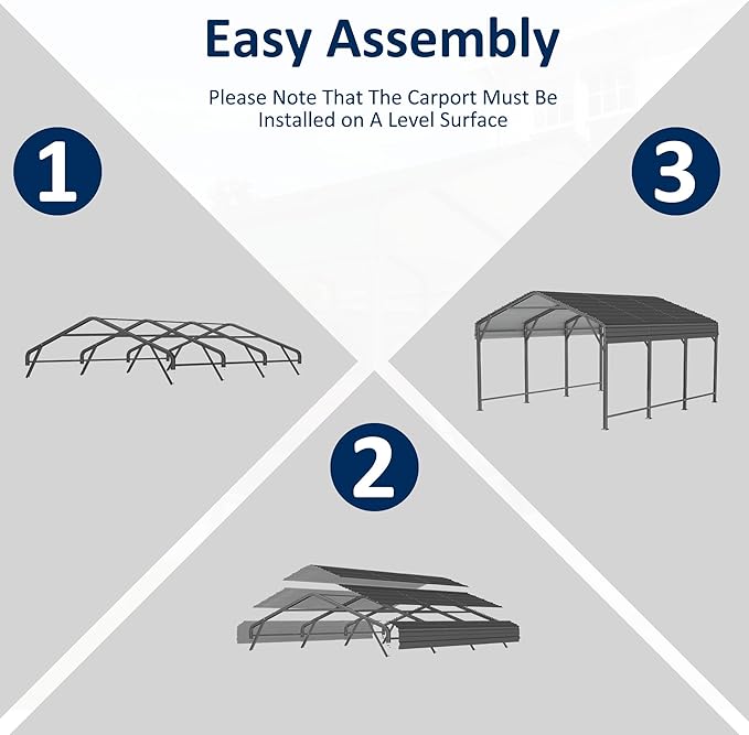 10x15 Metal Carport Carports with Enhanced Base Heavy Duty Garage Outdoor Galvanized Car Shelter for Car, Boats and Truck