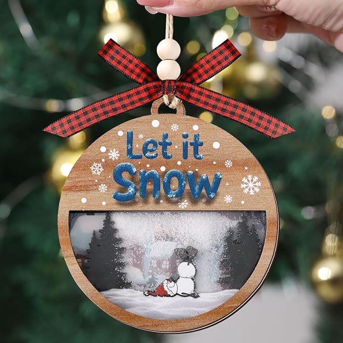 Tesuivra Christmas Tree Decorations Personality - Funny Brown Hanging Ornaments Set - Wooden Bear Santa Snowmen Home Indoor Decor - Uncommon Red and White Themed Xmas Ornaments for Holiday Decorating