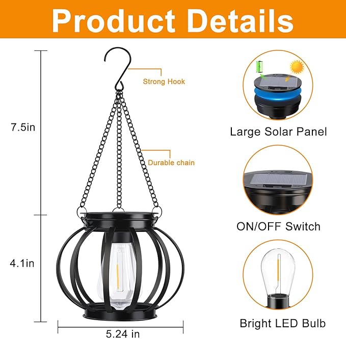 2 Pack Solar Lantern Outdoor Lamp Waterproof Decorations Garden Decor, Christmas Birthday Gifts for Women, Mom, Grandma Decorative Garden, Yard, Patio, Lawn, Porch - Pumpkin