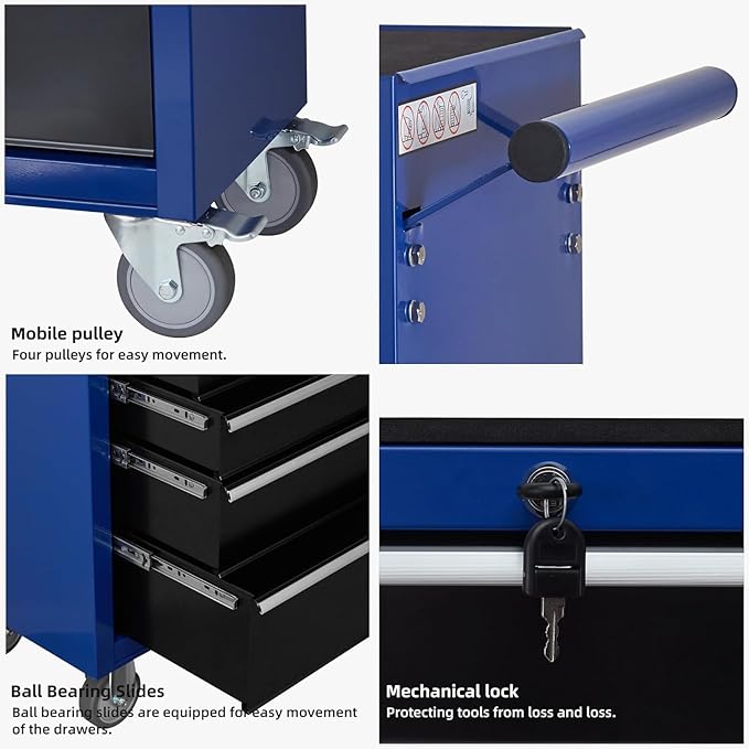 6-Drawer Rolling Tool Chest with Locking Wheels & Drawers, 13 D x 24.2 W x 36.6 H Mobile Tool Storage Cabinet, Heavy-Duty Garage Organizer w/Ergonomic Handle
