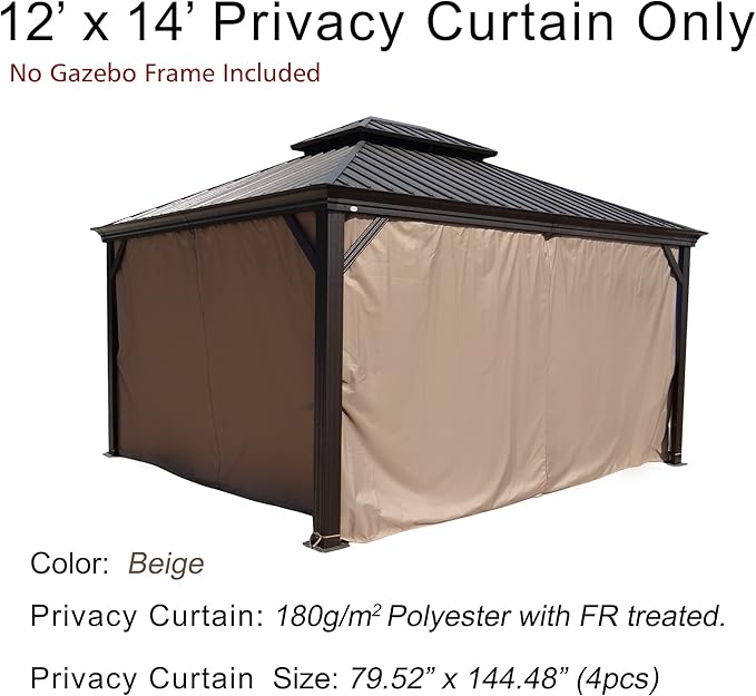Kozyard Privacy Curtain Outdoor Waterproof Sidewall for Hardtop, OEM Replacement for Patio Gazebo Curtains - Alexander, Caesar, Rosana and Apollo Models (12ft x 14ft, Brown)