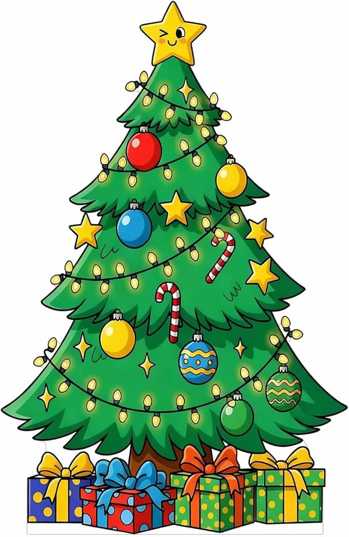 Christmas Tree Cardboard Cutouts, 4mm Corrugated Plastic Standee Decorations, Indoor Outdoor Xmas Yard & Party Décor, Photo Booth Prop, 1FT, Style 2