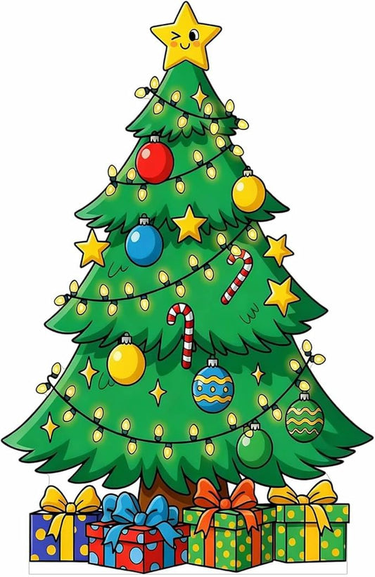 Christmas Tree Cardboard Cutouts, 4mm Corrugated Plastic Standee Decorations, Indoor Outdoor Xmas Yard & Party Décor, Photo Booth Prop, 3FT, Style 2