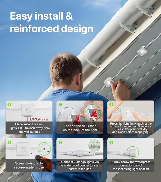 100FT RGB+IC LED Permanent Outdoor Lights: Eave Lights with Smart APP & Remote Control, 72 Scene Modes, Waterproof IP65 for Holiday Christmas Decorations(Extension Cord Not Included)
