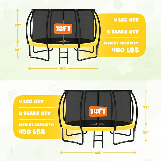 Trampoline 8FT 10FT 12FT 14FT 15FT 16FT, Recreational Trampolines with Enclosure Net and Ladder, Outdoor Anti-Rust Trampolines for Kids and Adults, ASTM Approved