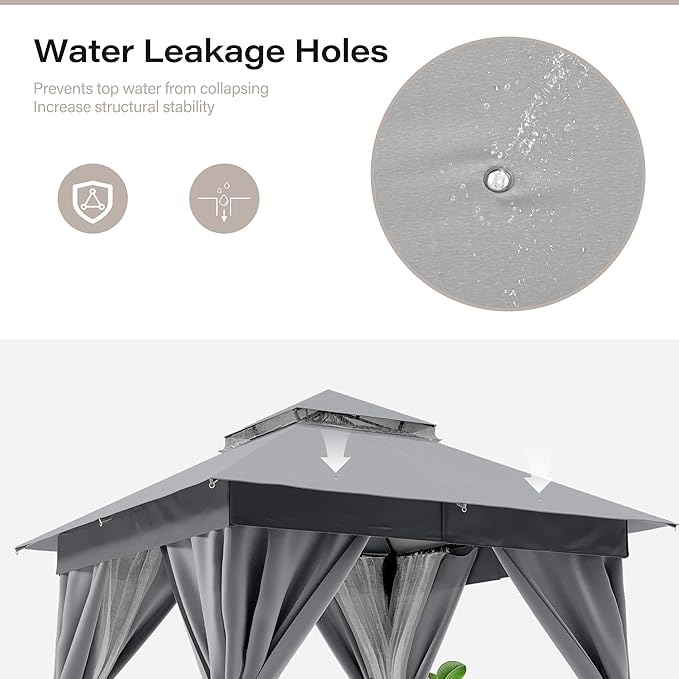 LAUSAINT HOME 10x10ft Outdoor Patio Gazebo with Double Roof, Heavy Duty Waterproof Gazebo Canopy Tent with Mosquito Netting for Backyard, Garden, Lawn & Wedding, Grey