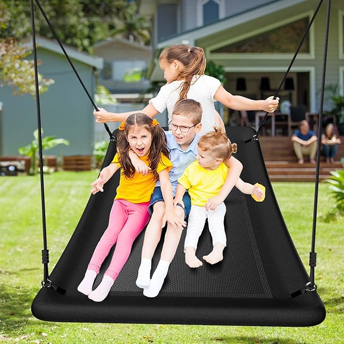 Trekassy Swing Sets for Backyard, 440lbs Heavy Duty A-Frame Metal Stand with 60 Large Platform Swing for Outdoor Playground Park£¨Black£©