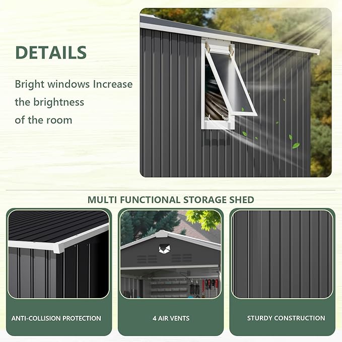 10x12 FT Metal Storage Shed,Outdoor Storage Building with Lockable Doors & 1 Vented Clear Window,Large Backyard Sheds,Waterproof Outside Storage Sheds