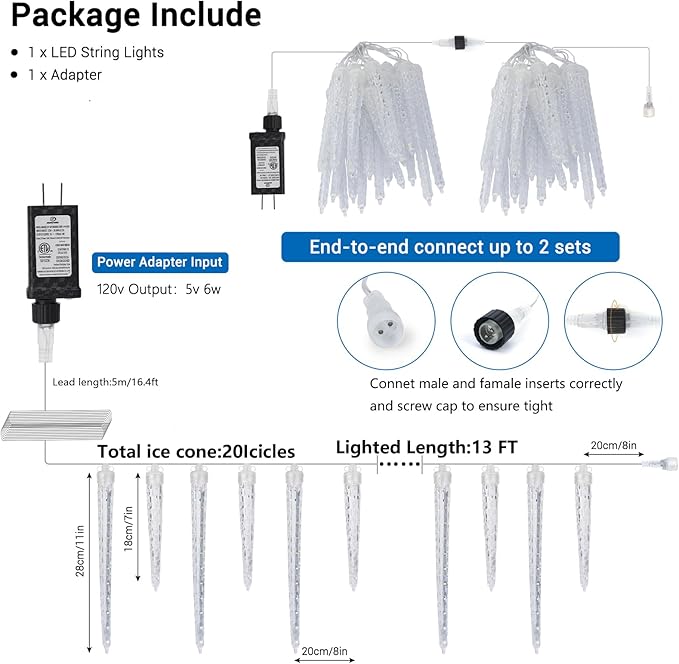 Joomer Icicle Christmas Lights Outdoor, 13FT 20 Icicles 320 LED Meteor Shower Icicle Lights Timer Waterproof Connectable Christmas Light for Outside Home Xmas Decoration - Blue