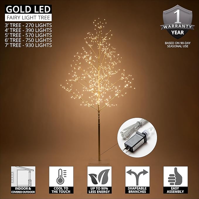 5 Ft Gold Fairy Light Tree Home Décor Fairy Tree Gold Room Decor, 570 Warm White LED Lights