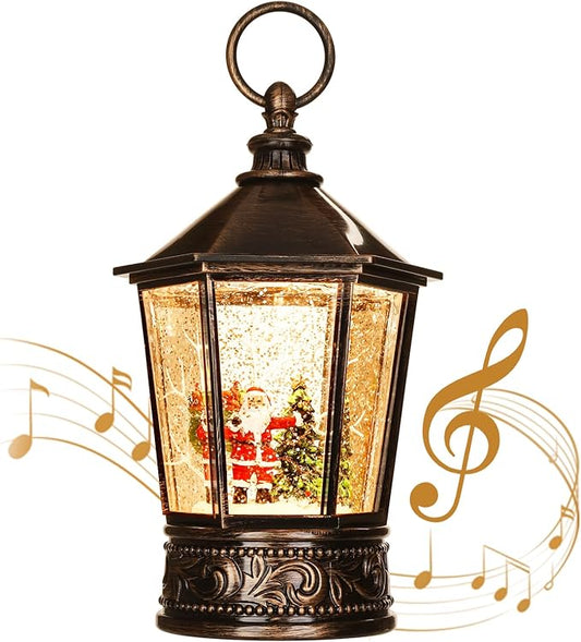 Christmas Lantern-Snow Globe,Water Lantern with Music and Santa Claus-USB or Battery-Powered Christmas Lanterns, Rotating Flashing Lanterns, Christma Decorations
