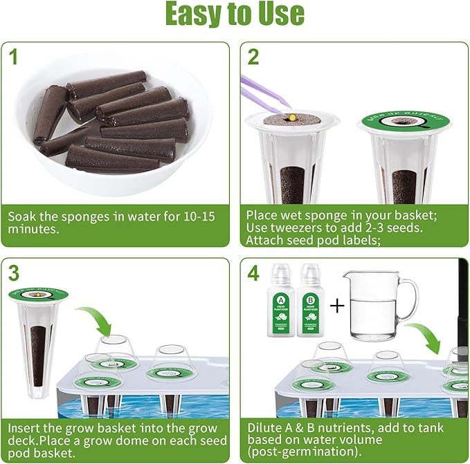 12 Pods Gourmet Herb Seed Kit Compatible with All Hydroponics, Hydroponic Growing Kit with Nutrient Solution, Seeds & Grow Sponges – Indoor Garden for Fresh Herbs & Vegetables (Nutrient & Basil)