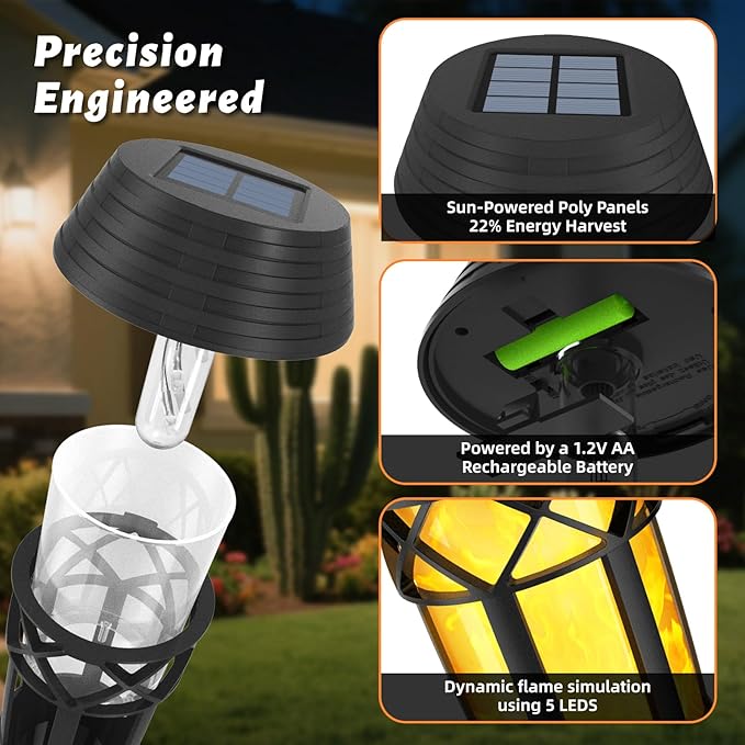 Flickering Flames Torch Light Solar Garden Lights Waterproof Landscape Lighting - 4 Pack