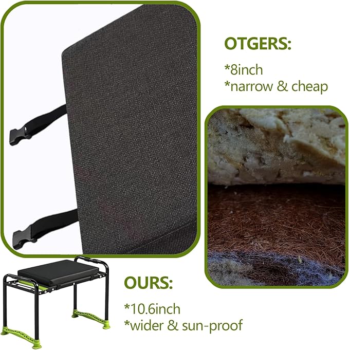 Garden Kneeler and Seat, Heavy Duty Gardening Stool with 1.8 Thick Detachable Kneeling Pad, Foldable Bench Chair with 2 Tool Pouches for Knee & Back Pain Relief for Women, Men, Seniors (Green)