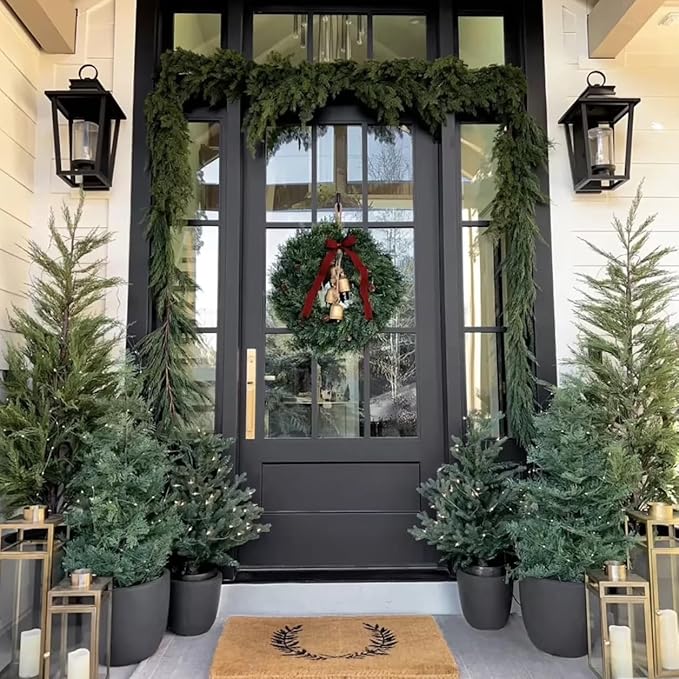 6 Ft 2 Pcs Artificial Norfolk Pine Garlands, Realistic Pine Garland, Green Artificial Greenery Garland for Table, Mantle, Wall, Indoor, Outdoor Winter Christmas Decorations