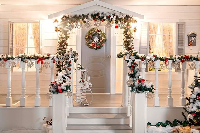 RECUTMS 40Pcs Plastic Snowflake Ornaments Christmas Glitter Snowflakes Hanging Crafts for Wedding Birthday Home Xmas Tree Window Door Accessories,4 Inches,2 Pattern (Champagne)