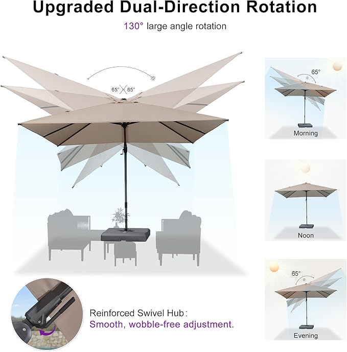 PURPLE LEAF 8' X 8' Swivel Outdoor Patio Aluminum Umbrella with Base Left-right Tilting Cantilever Offset Umbrella with UV Resistant Heavy Duty Fabric for Deck Pool Patio Backyard, Sand Dune