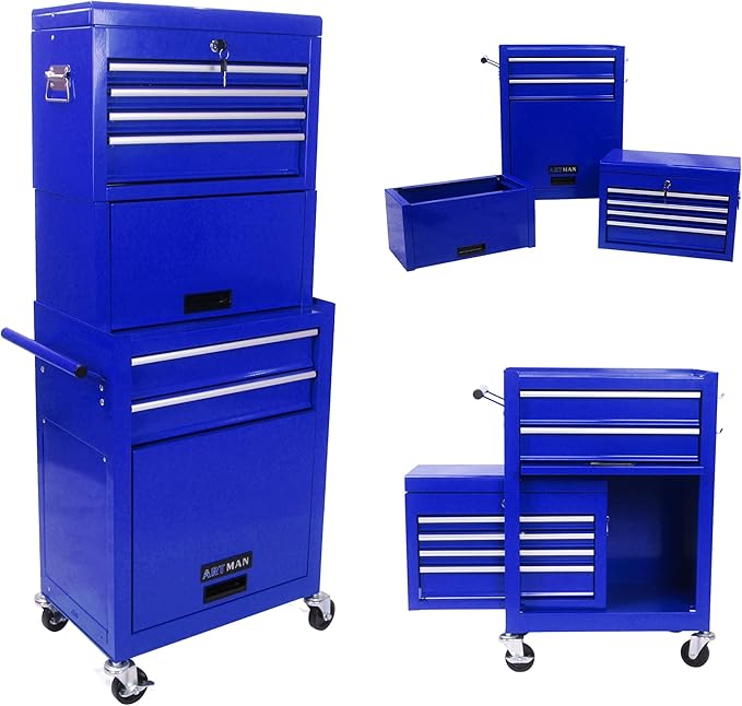 RYH 6 Drawers Rolling Tool Chest & Tool Box on Wheels | Heavy Duty Metal Cart with Ball Bearing Drawers | Fits US General Tool Box for Garage Storage(Blue, 6 Drawers 3 in 1/51.99 H ¡¿ 20.87 W)