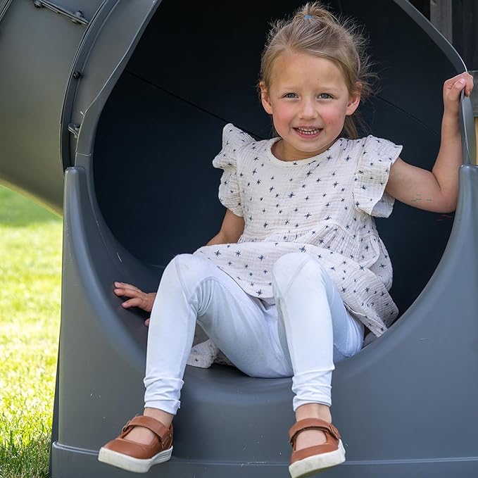 Backyard Discovery Dover Bay Spruce Wood Swing Set with Spiral Tube Slide, Wave Slide, Clubhouse, Rock Wall, Belt Swings, Step Ladder, Toy Telescope, Chalkboard, Outdoor Playset