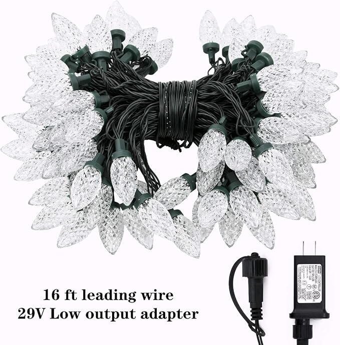 AWQ 100LED 81 FT C9 Christmas String Lights Plug in Fairy Twinkle String Lights 8 Modes Timer Function Waterproof Extendable for Indoor Outdoor Wedding Party Christmas Decoration (100, White)